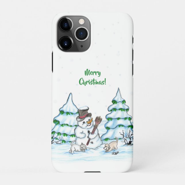 Capa Para iPhone Feliz Natal! Neve com Cat e Puppy (Verso)
