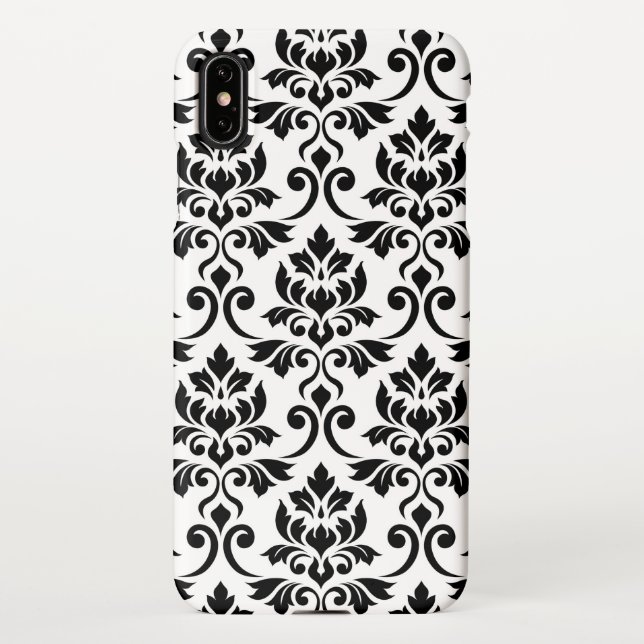 Capa Para iPhone Feuille Damask Lg Patterno Preto em Branco (Verso)