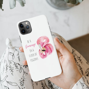 Capa Para iPhone Flamingo, Cor de Água Rosa Moderna, Com Citação