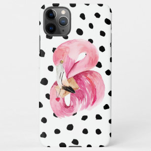 Capa Para iPhone Flamingo e pontos de aquarela rosa moderna