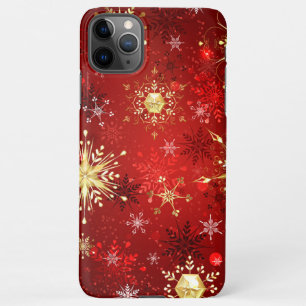 Capa Para iPhone Flocos de neve do Ouro de Natal em Fundo Vermelho