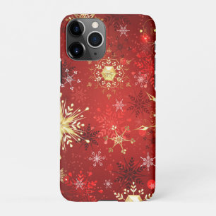 Capa Para iPhone Flocos de neve do Ouro de Natal em Fundo Vermelho