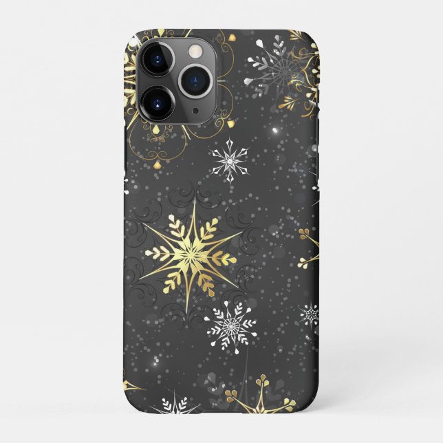 Capa Para iPhone Flocos de neve do Ouro Xmas em preto (Verso)