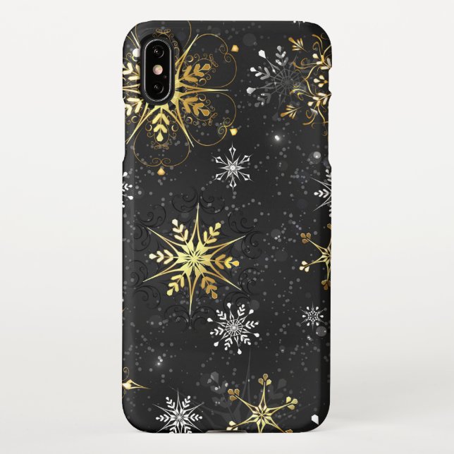 Capa Para iPhone Flocos de neve do Ouro Xmas em preto (Verso)