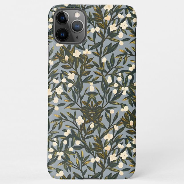 Capa Para iPhone Floral pattern on  dusty blue-gray background (Verso)