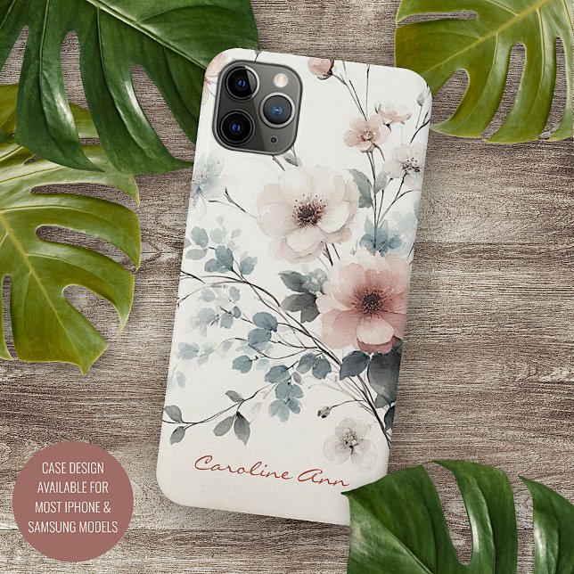 Capa Para iPhone Flores de Aquarelas Delicadas Clássicas Sofisticad (Criador carregado)