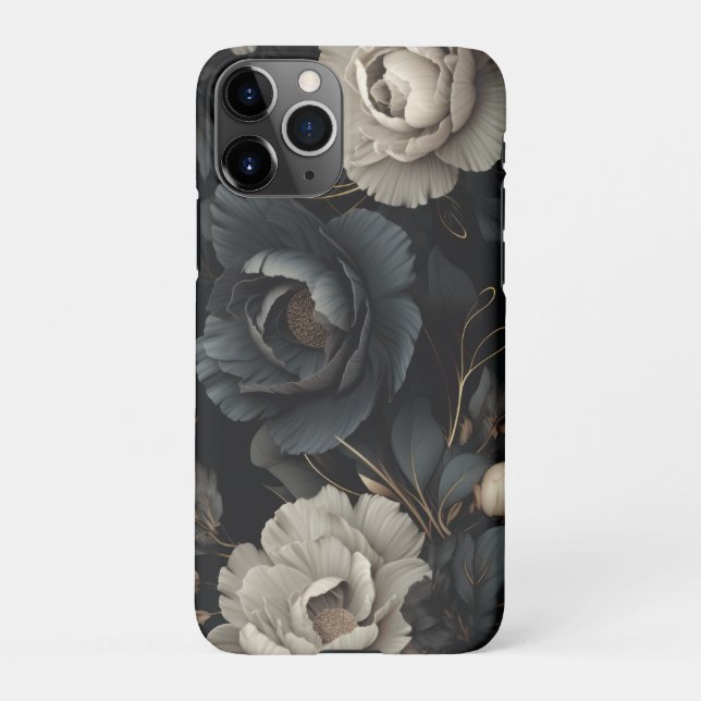 Capa Para iPhone Flores Pretas e Brancas (Verso)