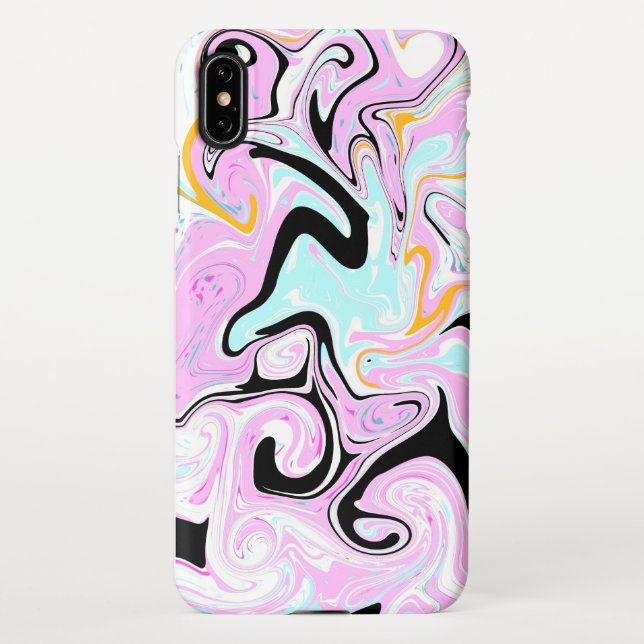 Capa Para iPhone Fluid Art Cotton Candy Pink, Teal, Preto e Dourado (Verso)