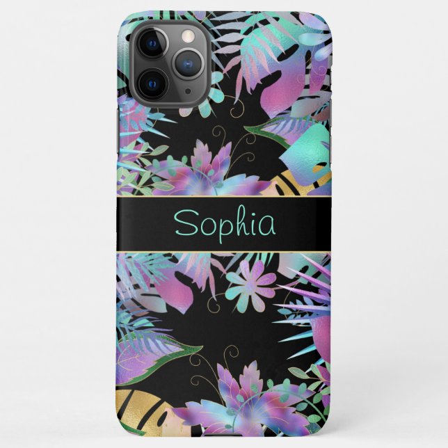 Capa Para iPhone Folhas Tropicais Iridescentes, Nome do Teal de Mel (Verso)