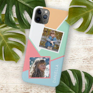 Capa Para iPhone Fotos da Família Personalizada no Padrão Geométric