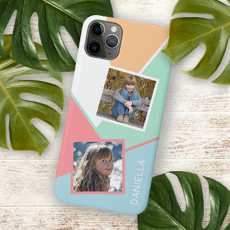 Capa Para iPhone Fotos da Família Personalizada no Padrão Geométric