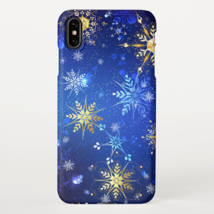 Capa Para iPhone Fundo Azul XMAS com Flocos de Neve Ouro