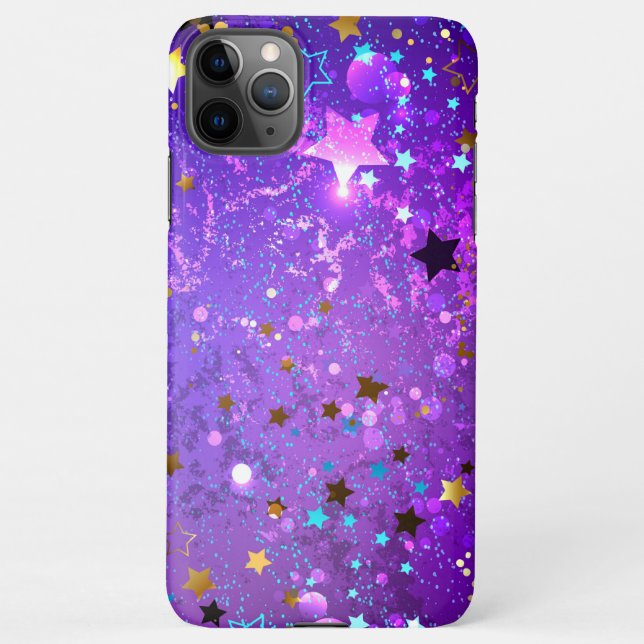 Capa Para iPhone Fundo de folhas roxas com estrelas (Verso)