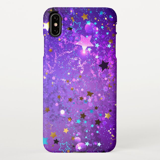 Capa Para iPhone Fundo de folhas roxas com estrelas (Verso)