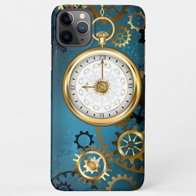 Capa Para iPhone Fundo de turquesa Steampun com engrenagens (Verso)