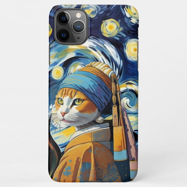 Capa Para iPhone Gato com brinco de pérola (Verso)