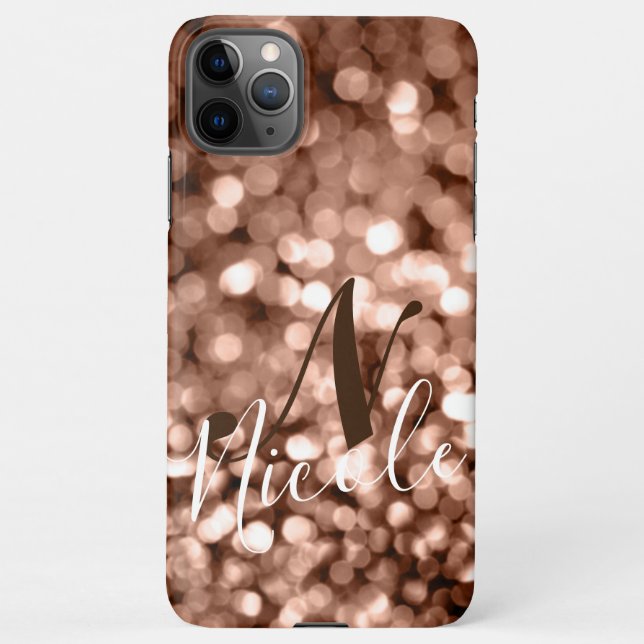 Capa Para iPhone Girly Brown Glittery Monograma (Verso)