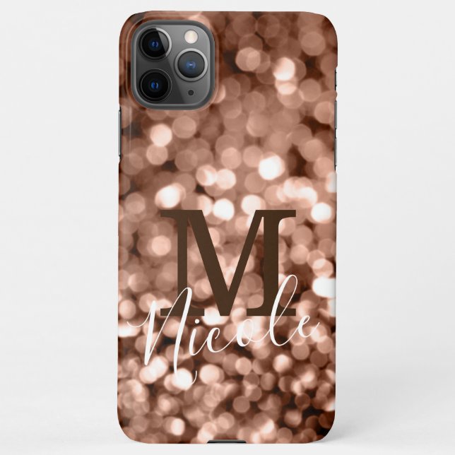 Capa Para iPhone Girly Brown Glittery Monograma - Letra (Verso)