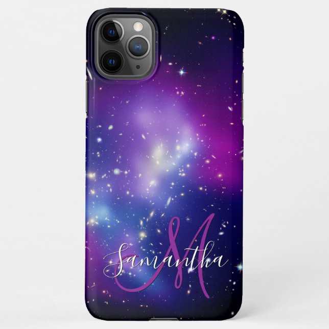 Capa Para iPhone Girly Purple Celestial Photo Monograma (Verso)