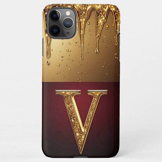 Capa Para iPhone 💎 Glitter de Veludo Monograma V Pingando Personal (Verso)