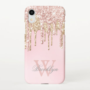 Capa Para iPhone Glitter Dourado Rosa de Blush Girly Monogramas