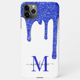 Capa Para iPhone Glitter Glitter Real Azul Brilhante Monograma