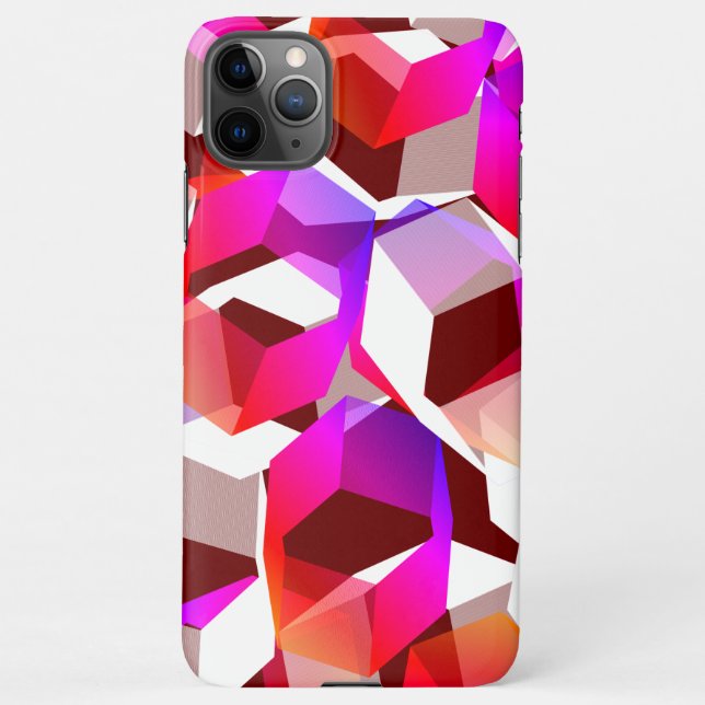 Capa Para iPhone Hexágonos brancos, vermelhos a rosa sobre fundo ve (Verso)