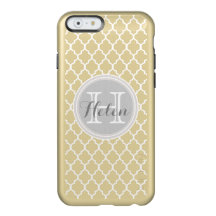 Padrão Quatrefoil Branco, Cinza em Nome Dourado