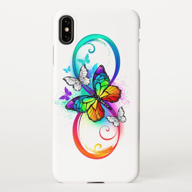 Capa Para iPhone Infinidade brilhante com borboleta arco-íris (Verso)