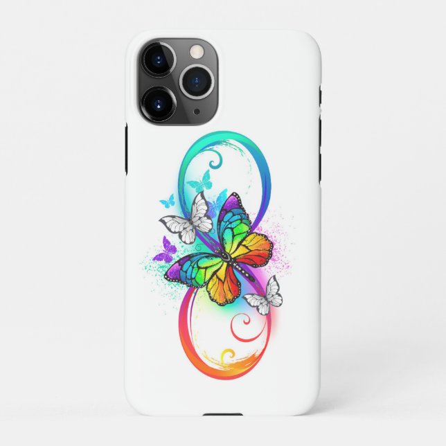 Capa Para iPhone Infinidade brilhante com borboleta arco-íris (Verso)