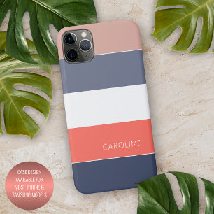 Capa Para iPhone Laranja Coral Mauve Taupe Azul Escuro Stripes Bran