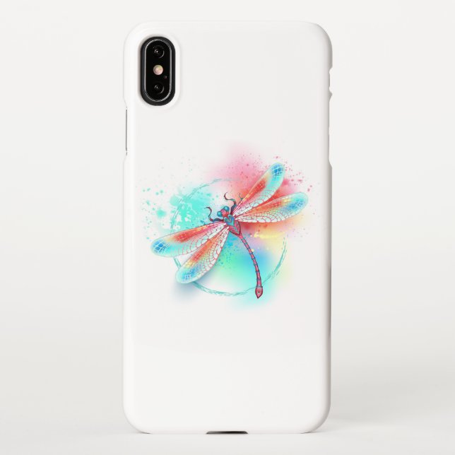 Capa Para iPhone libélula vermelha sobre fundo de aquarela (Verso)