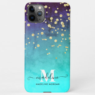 Capa Para iPhone Marinho azul aqua dourado espargo monograma 