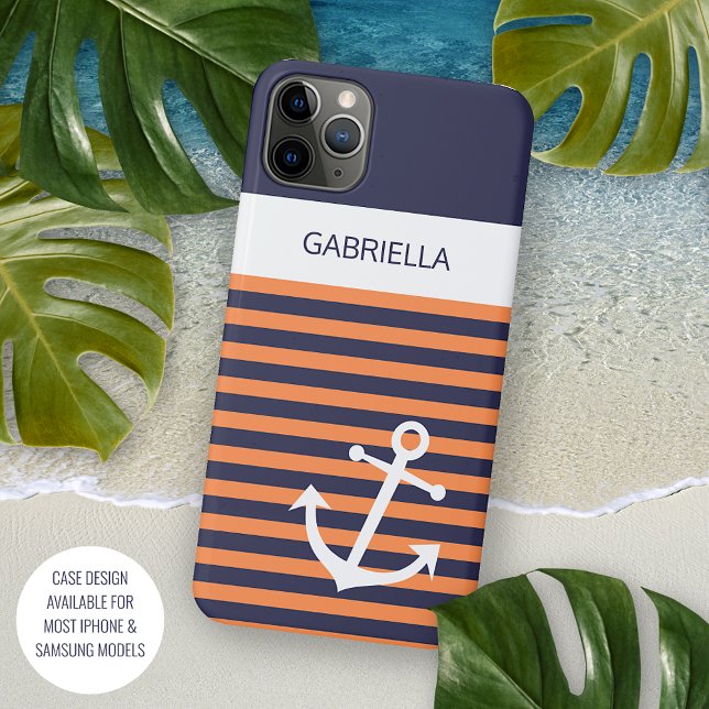 Capa Para iPhone Marinho Personalizado Azul Escuro Branco Laranja E (Criador carregado)