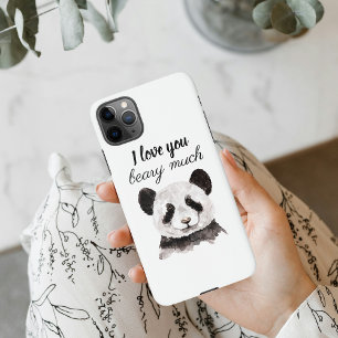 Capa Para iPhone Moderno Eu Te Amo Muito Panda Preta E Branca
