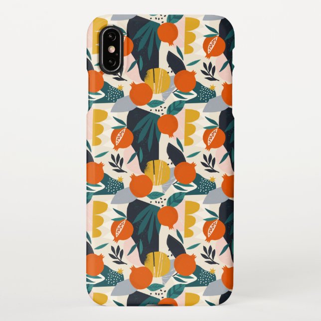 Capa Para iPhone Moderno Trendy Preppy Chic Apricot e Folhas (Verso)