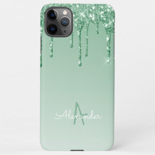 Capa Para iPhone Monograma de Lixo Verde Minty de Orçamento Nome