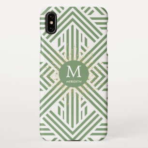 Capa Para iPhone Monograma de Padrão Verde Elegante