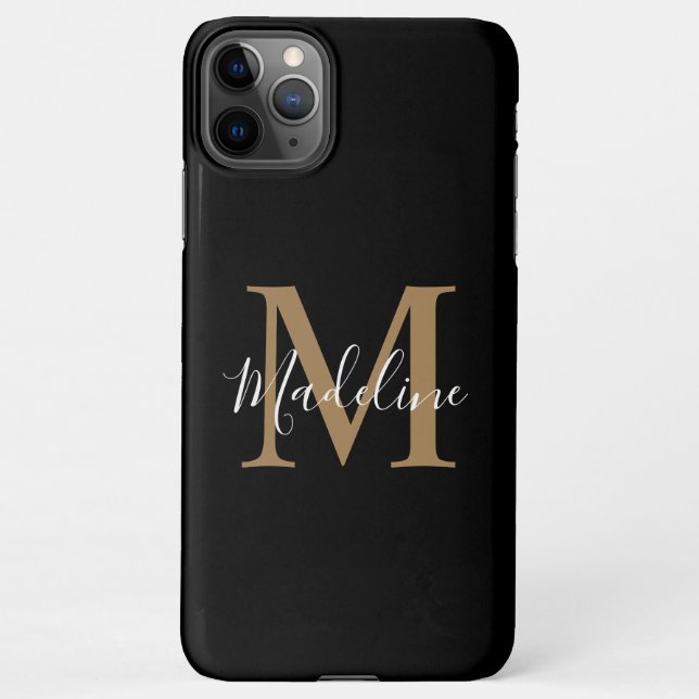 Capa Para iPhone Monograma Dourado preto e elegante (Verso)