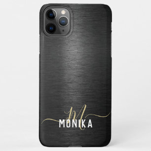 Capa Para iPhone Monograma Dourado Preto Metálico Bruto Moderno Chi