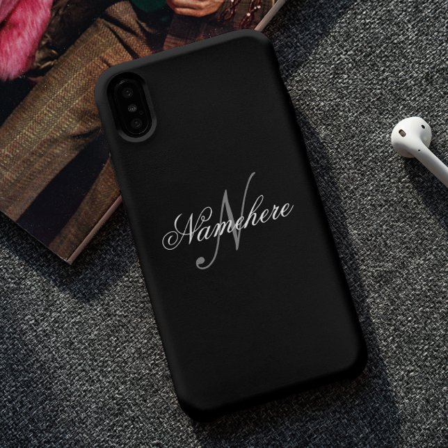 Capa Para iPhone Monograma Personalizado Único de Nomes Preto e Bra (Criador carregado)