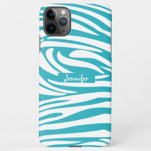 Capa Para iPhone Monograma Turquoise Flagrada Zebra Padrão Trendy C