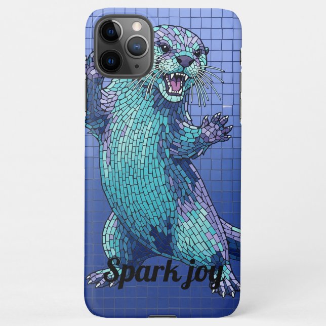 Capa Para iPhone Mosaic Otter Spark Joy Teal Blue Phone Case (Verso)