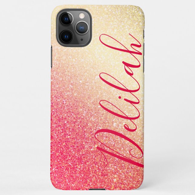Capa Para iPhone Na moda Faux Girly Pink Glitter Personalize Name (Verso)