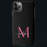 Capa Para iPhone Nome do Script Feminino do Monograma Rosa Quente G<br><div class="desc">Modern Girly Black Hot Magenta Rosa Monograma Cor-de-Rosa Rosa Quente Capa de telefone do Nome do Script Feminino</div>
