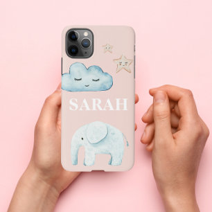 Capa Para iPhone Nome Moderno da Criança Rosa e Azul do Pastel