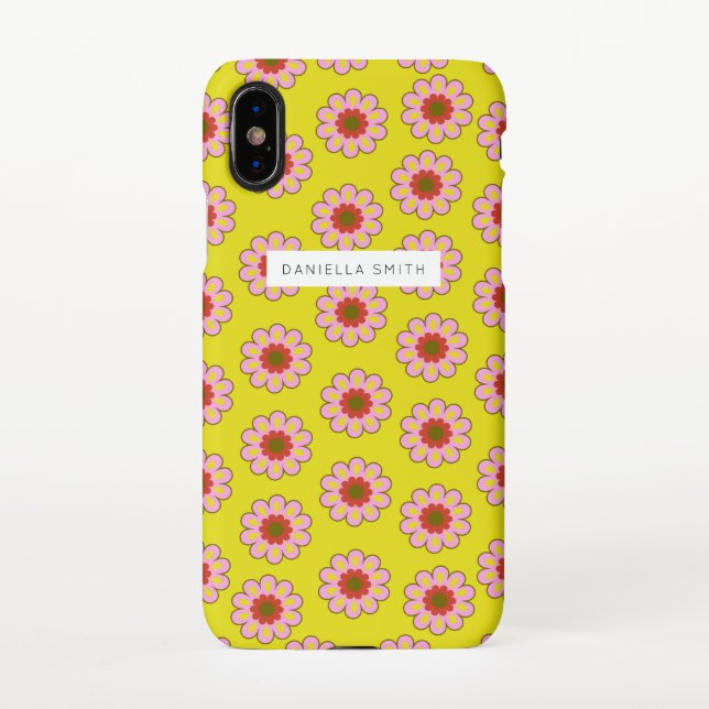 Capa Para iPhone Nome Personalizado das Flores Retroativas (Verso)
