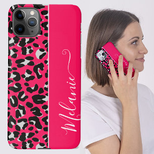 Capa Para iPhone Nome Personalizado do Padrão Leopard Rosa Girly