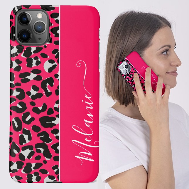 Capa Para iPhone Nome Personalizado do Padrão Leopard Rosa Girly (Criador carregado)