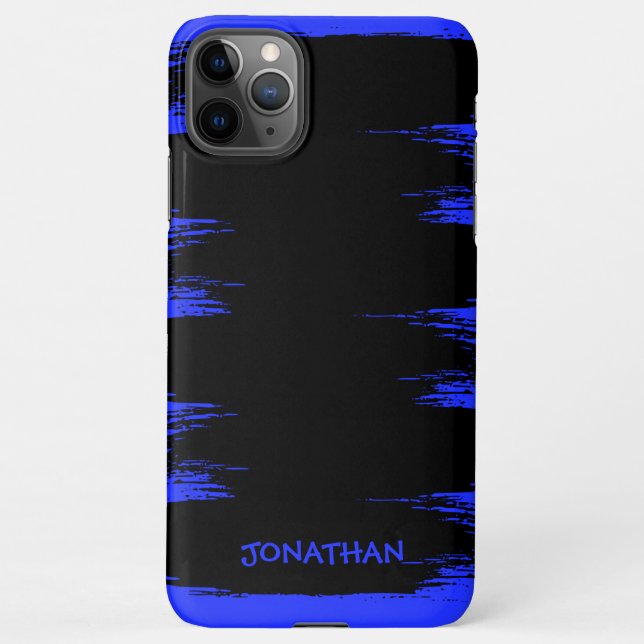 Capa Para iPhone Nome Personalizado do Traço do Pincel Azul Brilhan (Verso)